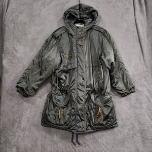 Vintage, Braefair Metallic Green‎ Hooded Puffer Jacket Sz medium Parka Pockets
